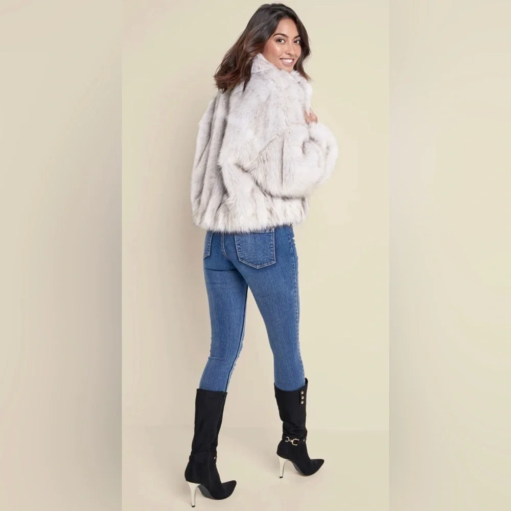 Elegant Gray Faux Fur Jacket